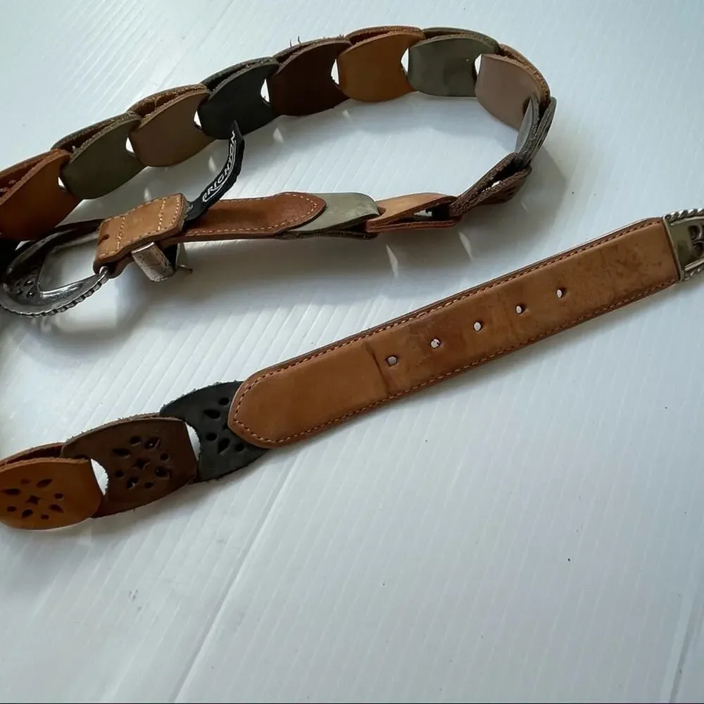 Brighton multicolored leather belt silver colored buckle and hardware